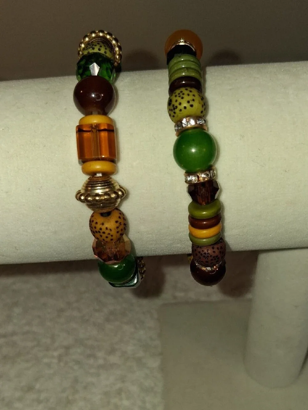 Green and Brown Beaded Stretch Bracelet Set